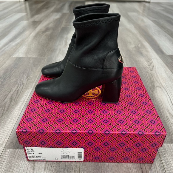 Tory Burch Black Heeled Boots - Picture 1 of 3